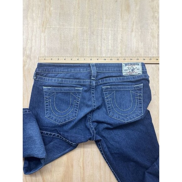 True Religion Legging Basic Overall Natural Low 9”Rise Dark Wash Retro Y2K Sz 32 - Picture 6 of 8